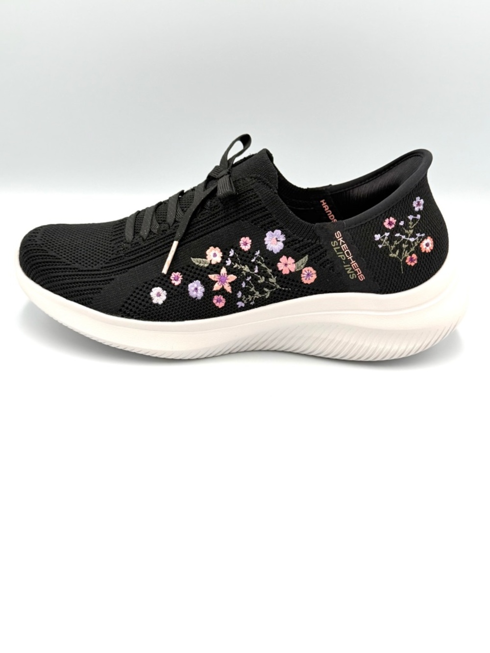 Sketchers Slip Ins Ultra Flex 4.0 Women's 7 Sweet Petals Embroidered Black White